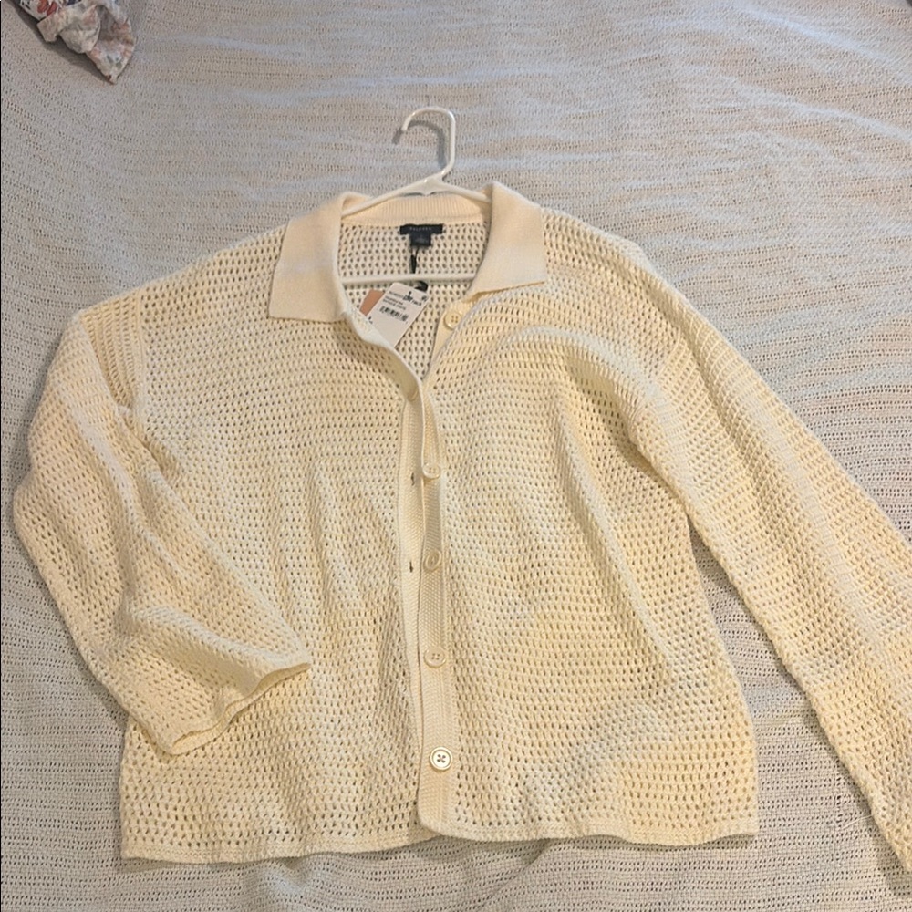 Halogen Cream Cardigan Chunky Knit Cropped